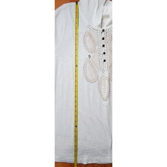 Soft Surroundings Embroidered Beaded Hooded Tunic Top 1X Cotton White 3/4 Sleeve - Picture 9 of 9